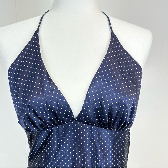 Alyn Paige Navy Satin Polka Dot Halter Dress Sz 10 - Picture 5 of 7